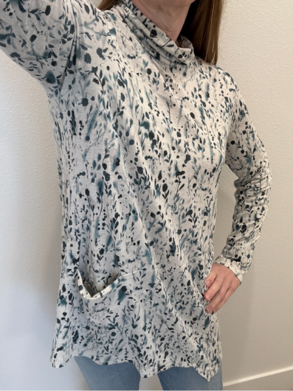 Pure Jill Luxe Tencel Tunic Top Asymmetrical Hem Pocket Soft Minimalist Medium